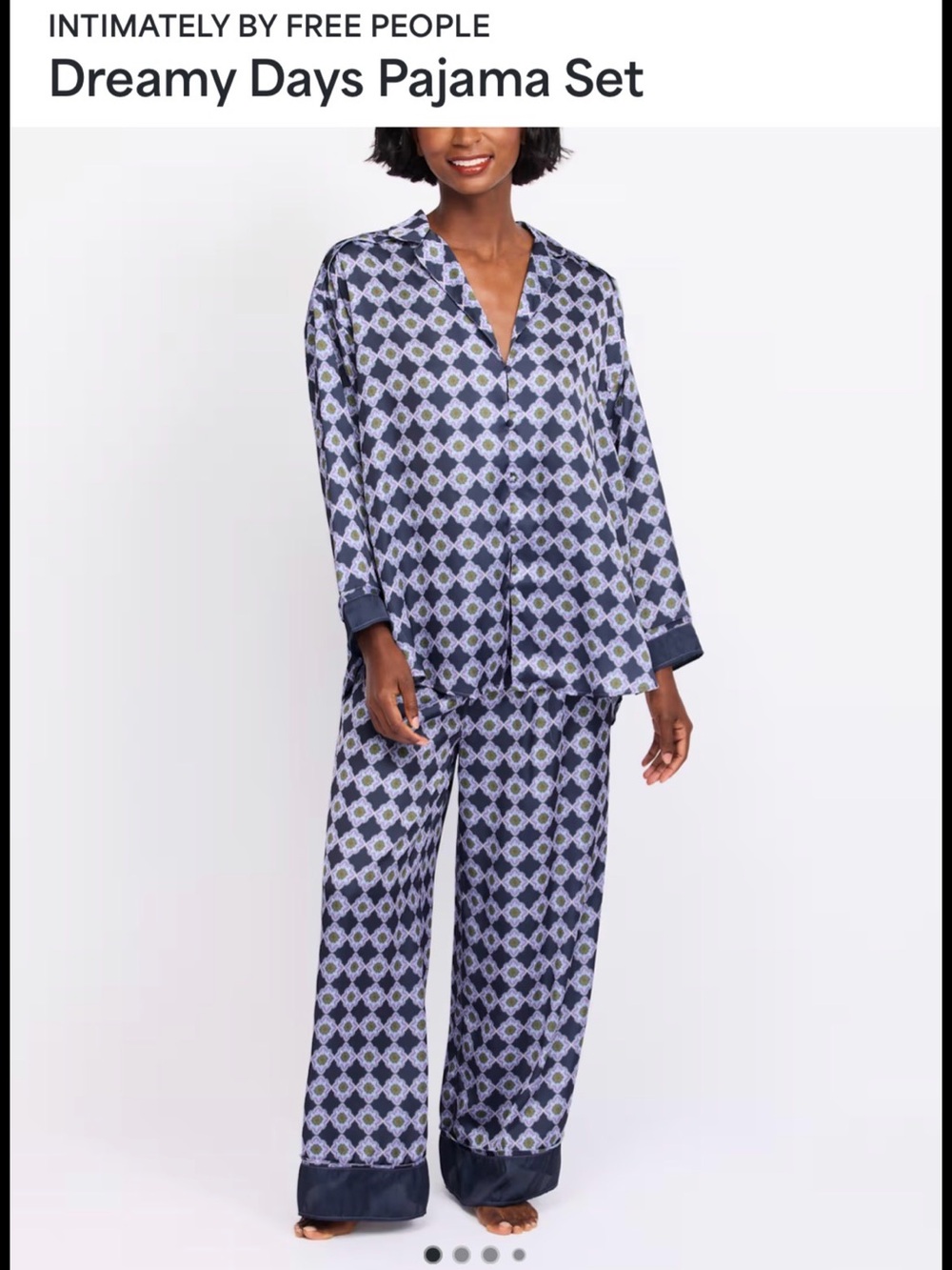Intimately Free People Dreamy Days Pajama Set Navy Blue Satin Wide Leg